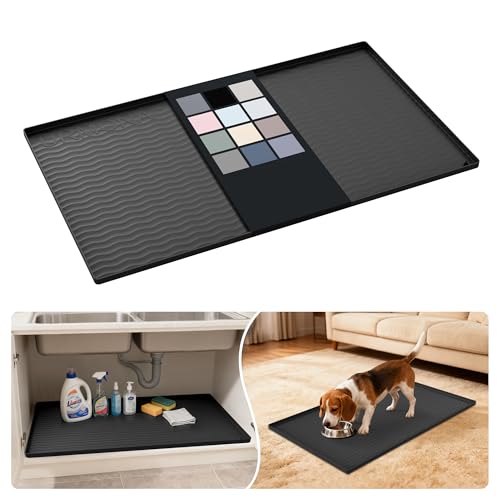 Image of URMONA Waterproof Silicone Under Sink Mat 37'' x 22'' Shelf Liner for Kitchen and Bathroom, Cabinet and Counter Protector, Storage and Organizers, Litter Mat, Pet Cat Puppy Essentials(Black)