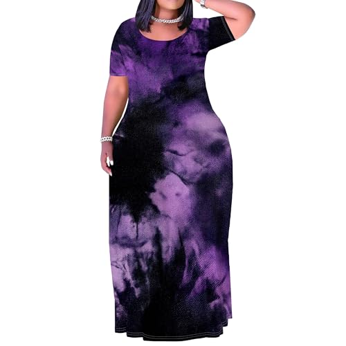 Image of SUZONANA Plus Size Maxi Dress for Curvy Women Summer Casual Sundress Short Sleeve Loose Vacation Dress