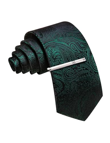 Image of Barry.Wang Paisley Tie for Men Silk Woven Necktie and Tie Clip Set Wedding Party Business Formal