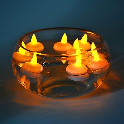 Biche Home Decor Waterproof Flameless Floating Tealights, Warm White Battery Flickering LED Tea Lights Candles, Party, Centerpiece, Pool & SPA (Set of 12)