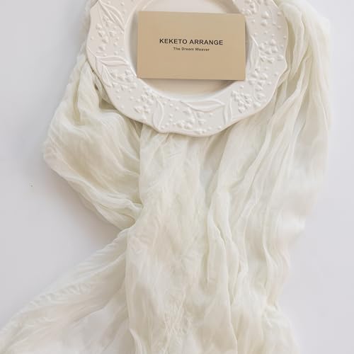 Keketoarrange White Ivory Table Runner Sheer Table Runner French Country Decor Rustic Gauze Bali Yarn Cheesecloth 120 Inch 10 FT Cheese Cloth for Wedding Baby Bridal Shower Party Home Decorations