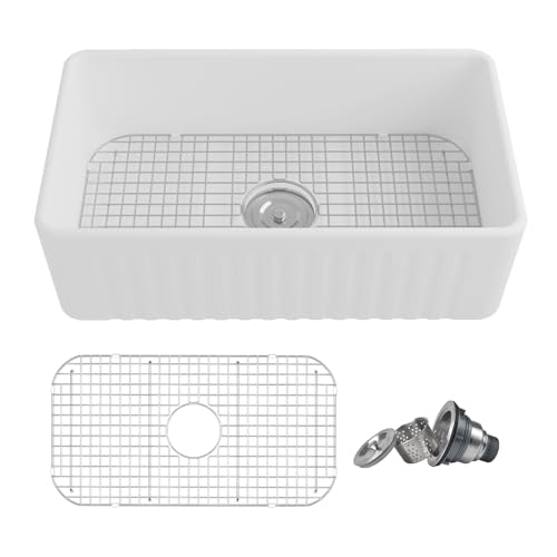 DeerValley Farmhouse Sink 30'x18' 10 inch Deep White Kitchen Sinks Fireclay Single Bowl Apron Front...
