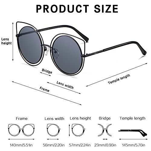 DUCO Vintage Square Cat Eye Sunglasses for Women Meatl Frame Polarized Sun Glasses UV Protection W0013