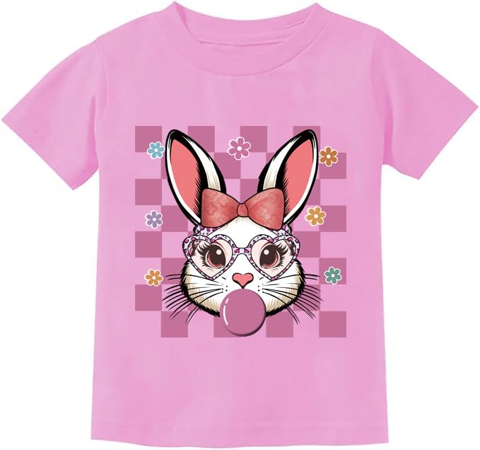 Image of CM-Kid Toddlers Happy Easter Shirts Girls Cotton Short Sleeve T-Shirt Children's Eggs Hunt Tees Kids Tees Pink Clothes 1-7 T