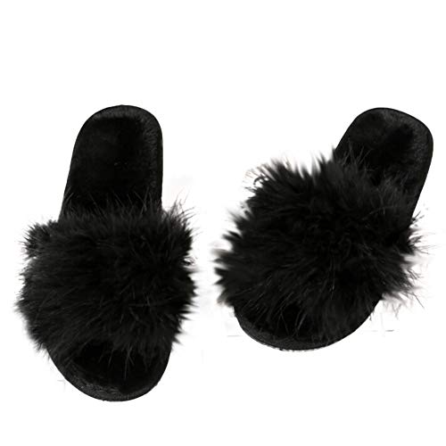 L-DiscountStore Pantoufles plates en fausse fourrure douce et décontractée, Noir , Tag40