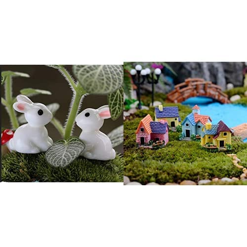 Image of Chocozone Pack of 20 Cute Rabbit Miniatures Garden Decoration Items Garden Decor - 2.5cm Pack of 4 Cute Miniatures Garden Decoration Gifts for Kids & Girlfriend (House)