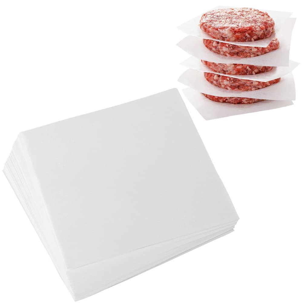 YQL 300pcs Hamburger Patty Papers, 10cm x 10cm Non Stick Wax Discs Paper Precut Parchment Paper Squares for Burger Press Patty Separate Cake Baking Freezing and Caramel Candy Wrappers