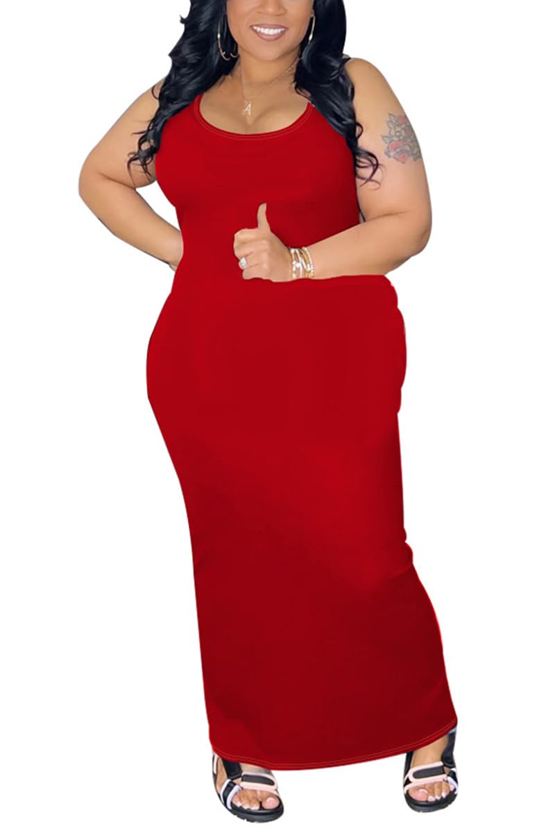 YeGine Women Plus Size Sleeveless Bodycon Maxi Dresses Sexy Slim Tank Dresses