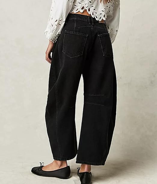 Women's Baggy Wide Leg Jeans Barrel Vintage Cropped Raw Hem Denim Pants Trendy Vintage Jeans3