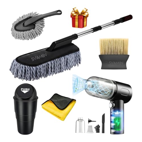 Image of 6 Pcs Car Cleaning Kit Car Accessories 2026 Car Duster Microfiber Brush Big-1 | 1 Car Vacuum | 1 Car Dustbin | 1 Microfiber Cloth | 2 Interior Cleaning Brush (6 Pack)