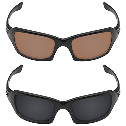 Image of Galvanic Replacement Lenses for Oakley Fives Squared | Fives Squared Asian Fit | Fives 3.0 Sunglasses - Amber + Black Polarized - Combo Pack