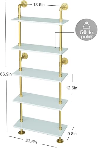 Miniatura 2 de MAIKAILUN Estantería dorada de 5 niveles de 67 pulgadas, estantes blancos y dorados, estantes modernos, estantería de metal abierta de mediados de