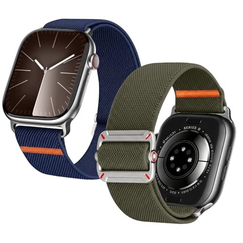 Image of Fullmosa 2-Pack Sport Nylon Strap for Apple Watch 42(S11 /10) 41 40 38mm | Adjustable Breathable Stretch Bands for iWatch SE3 /2 /1 Series 9 /8 /7 /6 /5 /4 /3 /2 /1, Suitable for Men Women