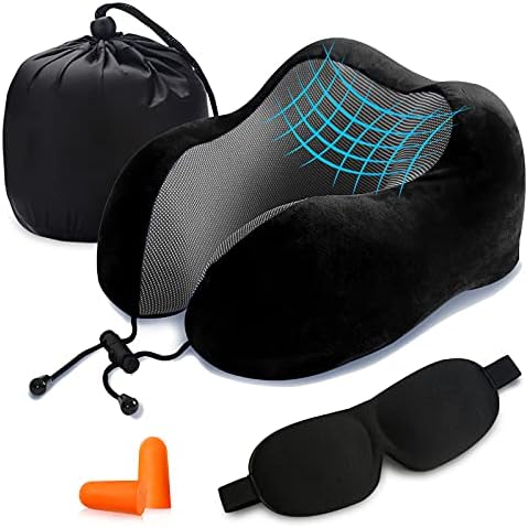 look envy Soft Travel Pillow - Memory Foam Neck Pillow,Portable,Washable Pillow Cover,Neck Perfect Support,Special Designed for Airplane & Car & Office Use (UK-Pure Black)