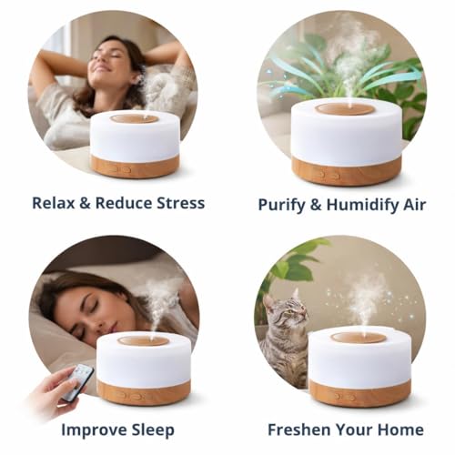 Image of Bedroom Humidifier for Sleep Essential Oil Diffuser with Flame Effect Night Light Ultrasonic Cool Mist Air Quiet USB Auto Shut Off Aromatherapy Diffuser (Oil Diffuser Humidifier)