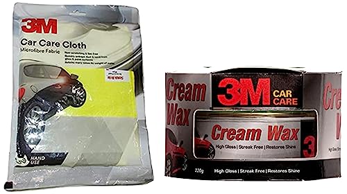 Image of 3M Microfiber Cloth (Pack of 6) | Multipurpose Car Cleaning Cloth | Streak & LINT Free, 200 GSM Specialty Cream Wax for Car (220 g) | with high Gloss and Shine Restoration