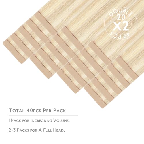 Image of WENNALIFE Tape in Hair Extensions Human Hair, 40pcs 100g 22 inch Balayage Light Wheat Platinum Blonde Hair Extensions Real Human Hair Straight Tape in Extensions Invisible Human Hair Extensions Reusab