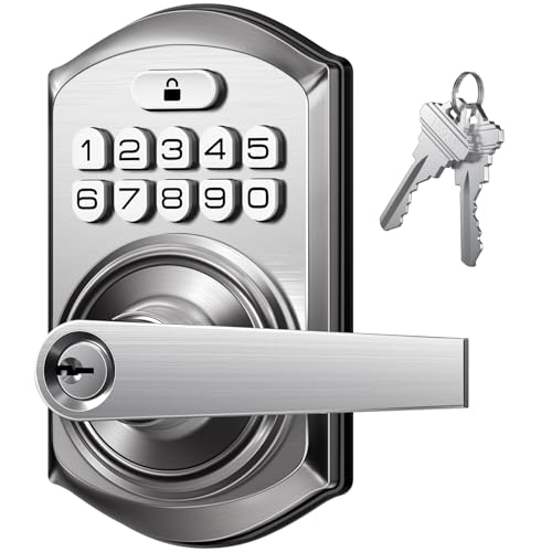 TEEHO TE004 Keyless Entry Keypad Door Lock with Handle - Smart Digital Electronic Lock for Interior Door with Anti-Peeping, Auto Lock & Passage Mode - Easy Installation - Satin Nickel