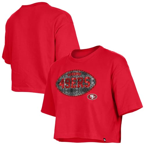 New Era Girls Scarlet San Francisco 49ers Flip Sequin Boxy T-Shirt