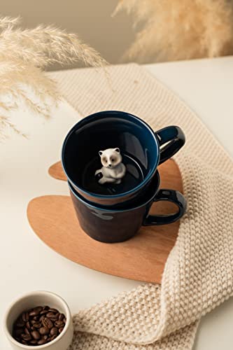 Image of DIHOclub Racoon Ceramic Cup Hidden 3D Animal Inside Mug,Cute Cartoon Handmade Figurine Mugs,Holiday and Birthday Gift for Coffee Milk Tea Lovers,12 OZ(Dark Blue)