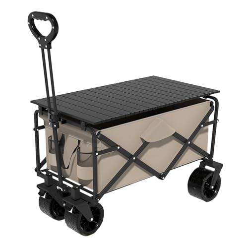 Carro plegable portátil con mesa, carrito de playa para jardín y camping, cochecito de perro con mango ajustable, ruedas todo terreno (caqui A)