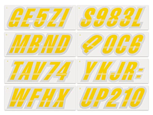 Image of STIFFIE Techtron Yellow /Silver 3 inch Boat & PWC Registration Decals • Numbers Letters Stickers