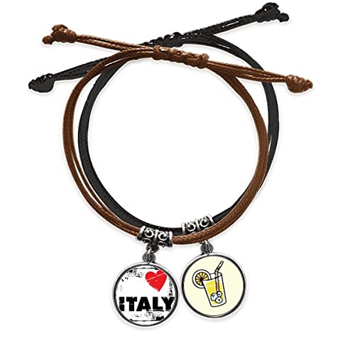 Chain Bracelet Cuir Jus De Citron avec Coeur Carré J'adore l'italie