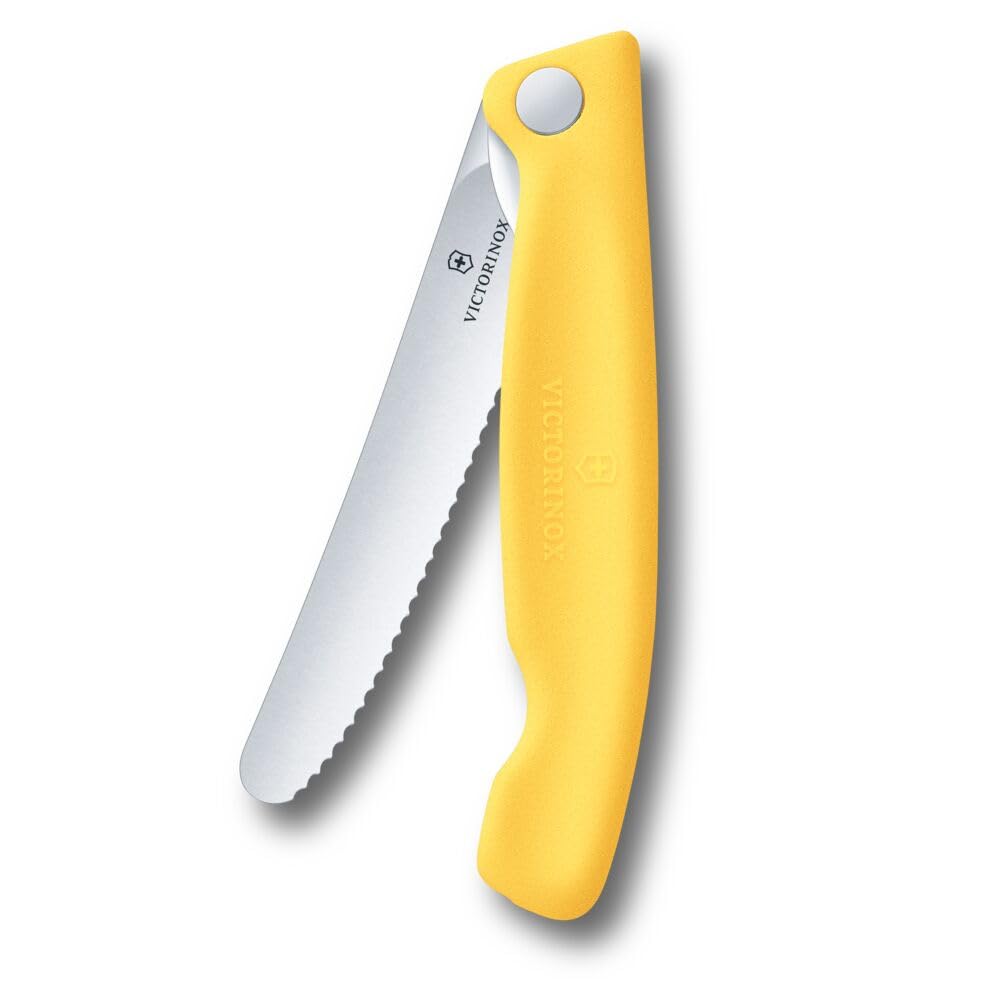 Victorinox Swiss Classic Faltbares Picknick-Messer mit Wellenschliff, Gelb