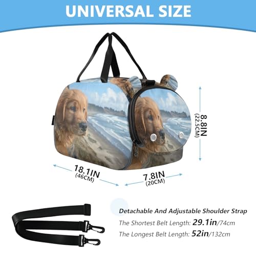YETTASBIN Sport Travel Duffel Bag for Girls Boys, Dog Large Waterproof Weekender Overnight Bag, Detachable Shoulder Strap Gym Bag with Shoe Compartment & Wet Pocket3