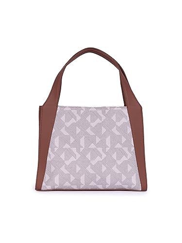 Image of ZOUK Printed Jute Handcrafted Vegan Leather Grey Women's Stylish Tote Bags | Trapezia Tote| Shoulder bag with double handle