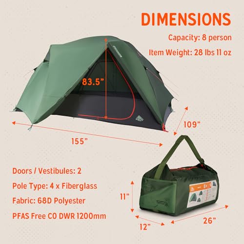 Image of Kelty Wireless Freestanding Camping Tent, 2 4 or 6 Person Size, Huge Interior and Peak Height, Intuitive + Easy to Pitch, Color Coded Setup