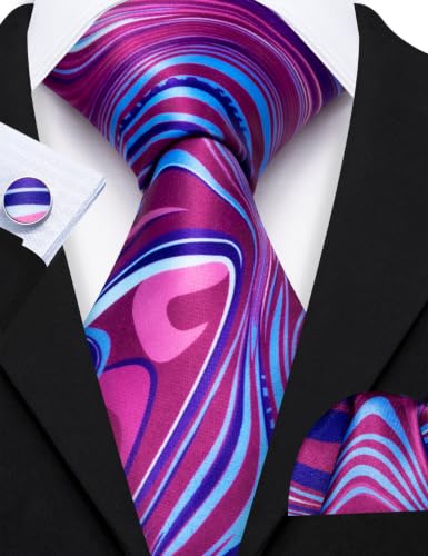 Image of Barry.Wang Designer Mens Tie Sets Silk Necktie Pocket Square Cufflinks