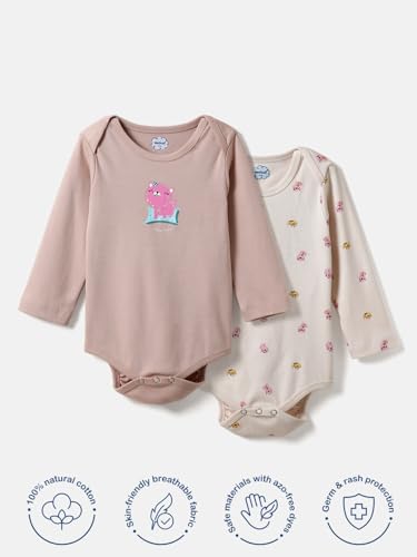 Image of Nautinati Baby Girls 100% Cotton Graphic Printed Bodysuits /Onsies (Value Pack) | Age 0-2 Years