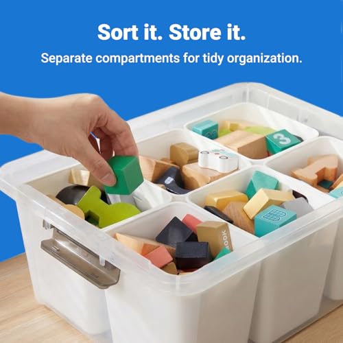 Image of MACOPRO 17 QT Clear Storage Bins with Lids Plastic Box Multipurpose Stackable Storage Containers for Organizing Tool,Craft,Crayon,Marker Pen(White, 1Pack-6-in-1)