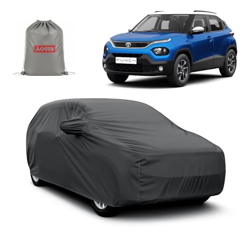 Image of AOSIS 'Waterproof' Car Cover Compatible with Tata Punch /Punch Ev 300 GSM Uly Coated Thick Fabric 4X4, Adjustable Belt Buckle, Elastic Grip