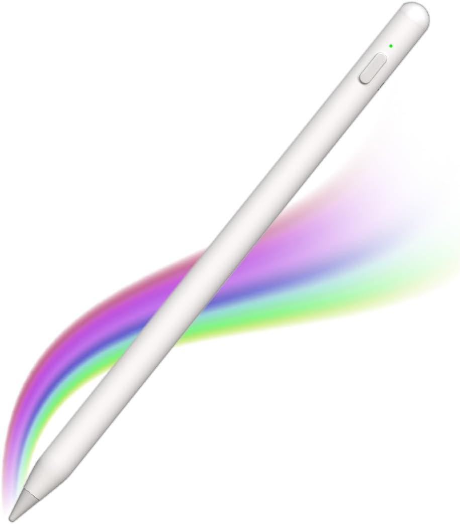 Portronics Glide 2 Stylus Pencil for iPad Tablets with Bluetooth, Wireless Charging, Attaches Magnetically, Touch Shortcuts, Angle Tilt Sensitivity, Palm Rejection, Stylus Pen for iPads (White)