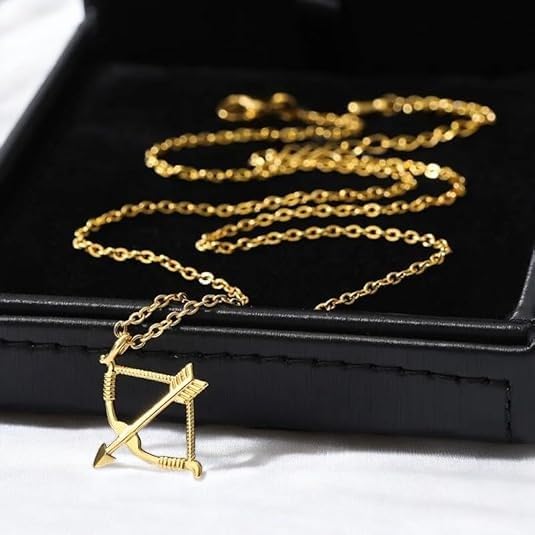 Bow and Arrow Necklace For Women Men Stainless Steel Archery Chain Necklace Wedding Jewelry (Gold)3
