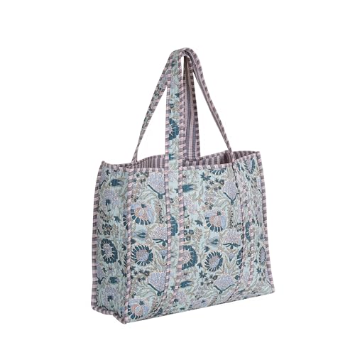 Image of Cotton Tiger Block Print Tote Bag, Indian Handmade Shopping Shoulder Bag, Unisex Market Daily Use