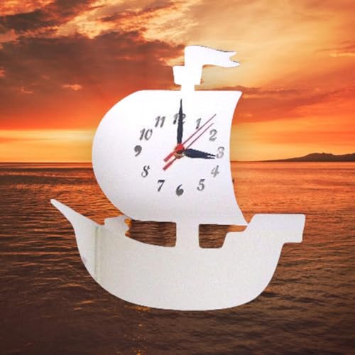 Reloj con forma de barco pirata, muchos colores a elegir, espejo plateado, 30 cm