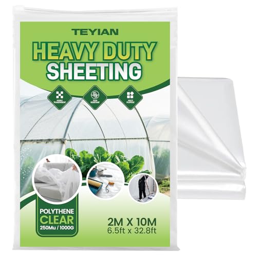TEYIAN 2 x 10M Heavy Duty Polythene Plastic Sheeting Thickened Plastic Dust Sheets Garden Grow Polythene Cover Sheets Dustproof Waterproof