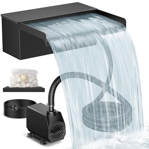 Biling Cascade pour étang de jardin de Filter, 20cm acier inoxydable, 40 W 2500 l/h pompe de bassin avec cascade, décoration de jardin, bassin d'eau, patio, terrasse,...