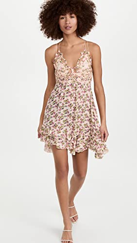 Free People Women's Adella Printed Mini Slip Dress, Petal Pink Combo, M #TOP4
