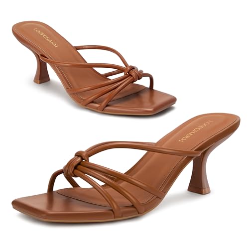 Image of Women's Strappy Square Open Toe Kitten Heels Sandals Knotted Design Summer Fashion Slip On Mule Style