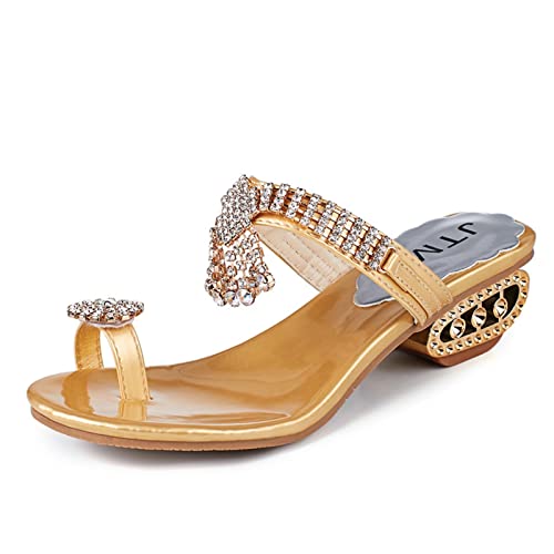 Ladies Diamond Fashion Low Heel Thong Sandals,Summer Sparkling Diamond Block Heel Beach Sandals,Arch Support Sandals.