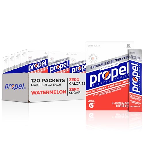 Propel Electrolyte Enhanced Water Drink Mix Powder Packets, Watermelon, Zero Calorie & Zero Sugar Hydration with Electrolytes and Vitamins C & E (120 Packets)