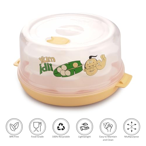 Image of Nayasa Plastic Microwave Big Idli Maker | BPA Free & Food Grade | Make 12 Idlis | Ideal for Steaming Idlis, Pancakes, Modak, Momos | Yellow