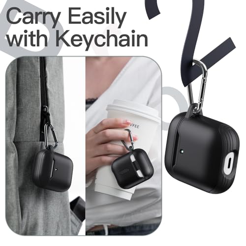JETech Case Cover for AirPods (1st & 2nd Generation), PC and TPU, Protective Skin with Keychain (Black)