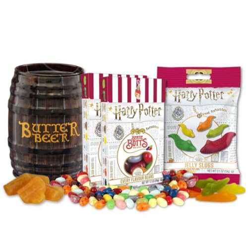 Jelly Belly Harry Potter's Favorites, Gift Pack of 4 (Butterbeer Barrel Tin, Bertie Bott's Every Flavor Jelly Beans, &amp; Jelly Slugs Chewy Candy)