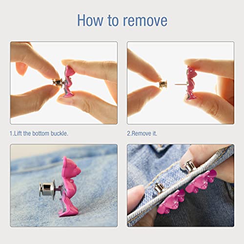 Richluck Jeans Button, Adjustable Jean Button Pin, Detachable Decorative Waist Buckles, No Sewing Required, Perfect Fit Tighten Waist Adjustment Instant Button For Pants (Pink Bear) #TOP3