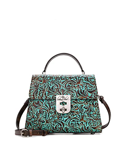 PATRICIA NASH WOMEN'S TOOLED TURQUOISE COLLECTION CHAUNY TOP HANDLE LEATHER SATCHEL PURSE